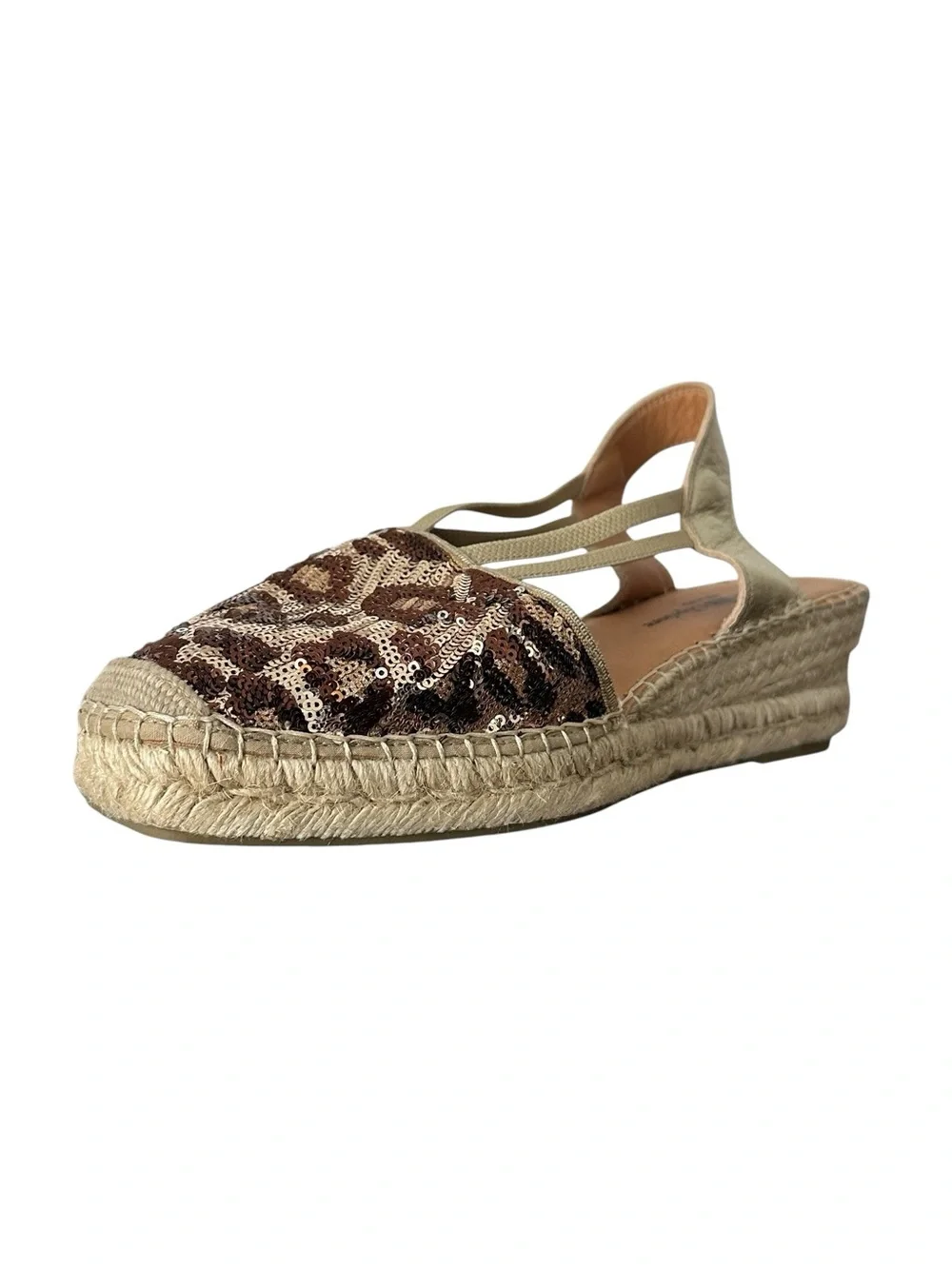 Michele Lopriore Women’s Leopard Sequin Gold‎ Leather Low Espadrilles EU Size 41